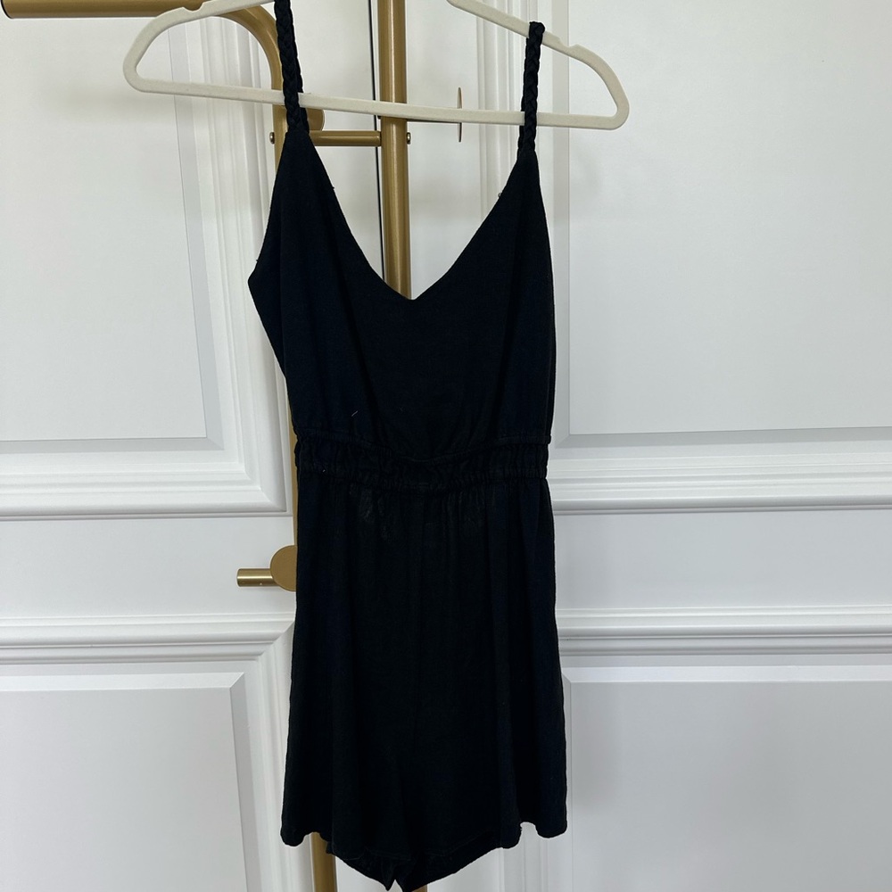 Zara NWT black linen romper XS